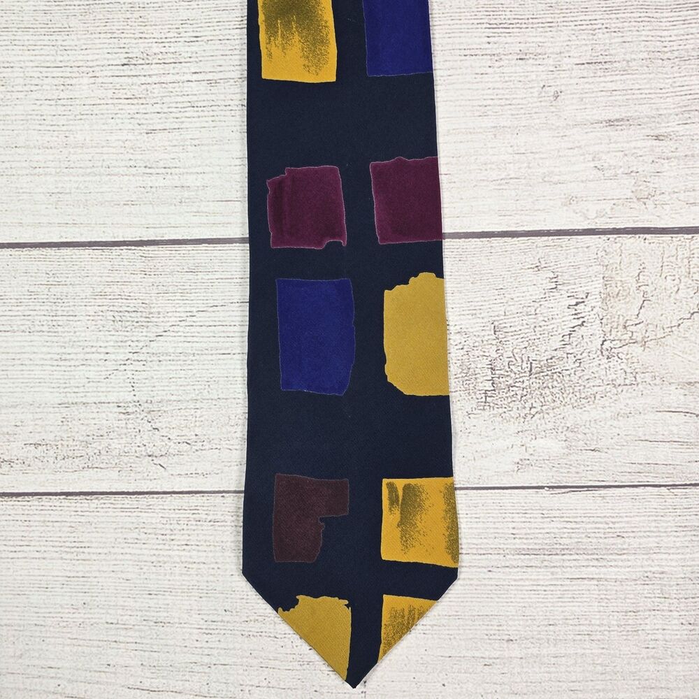 Hugo Boss Tie Mens Colorful Art Abstract 100% Silk Necktie Luxury Handmade Italy